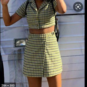 brandy melville green plaid cara set